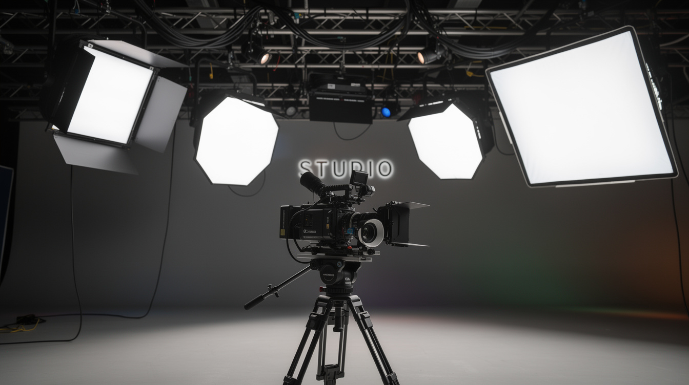 Lighting rig and camera setup in a television studio