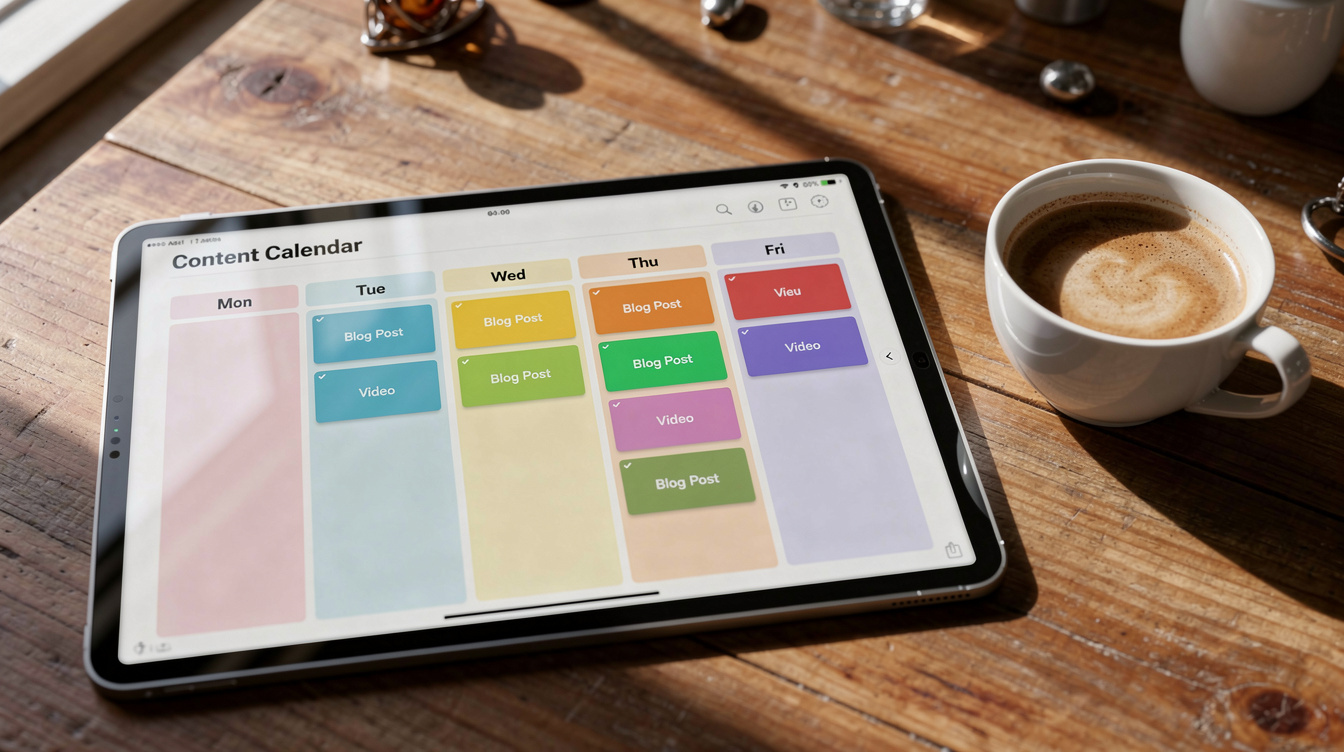Tablet displaying a content planning calendar